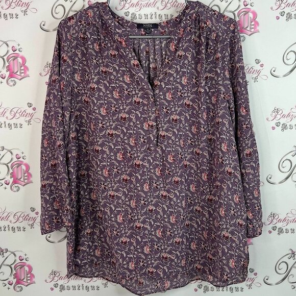 NYDJ long sleeve blouse flowers flowy comfy Purple Floral Blouse - Picture 1 of 8